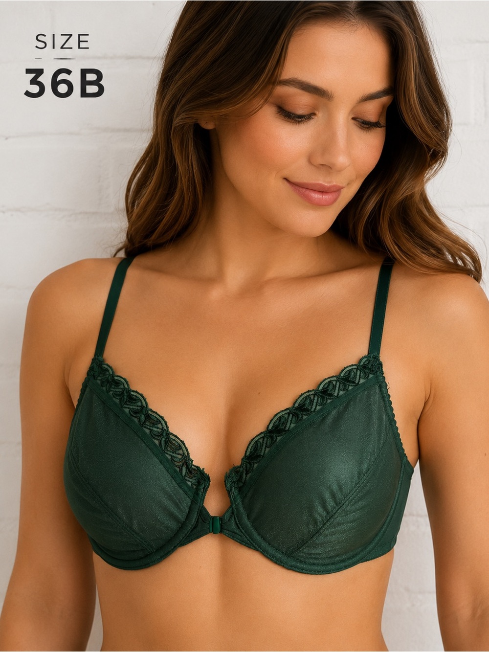 Forest Green Sheer Mesh Lace Underwire feminine romantic Bra 36B